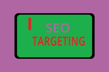 Writing note showing Seo Targeting. Business photo showcasing Specific Keywords for Location Landing Page Top Domain.