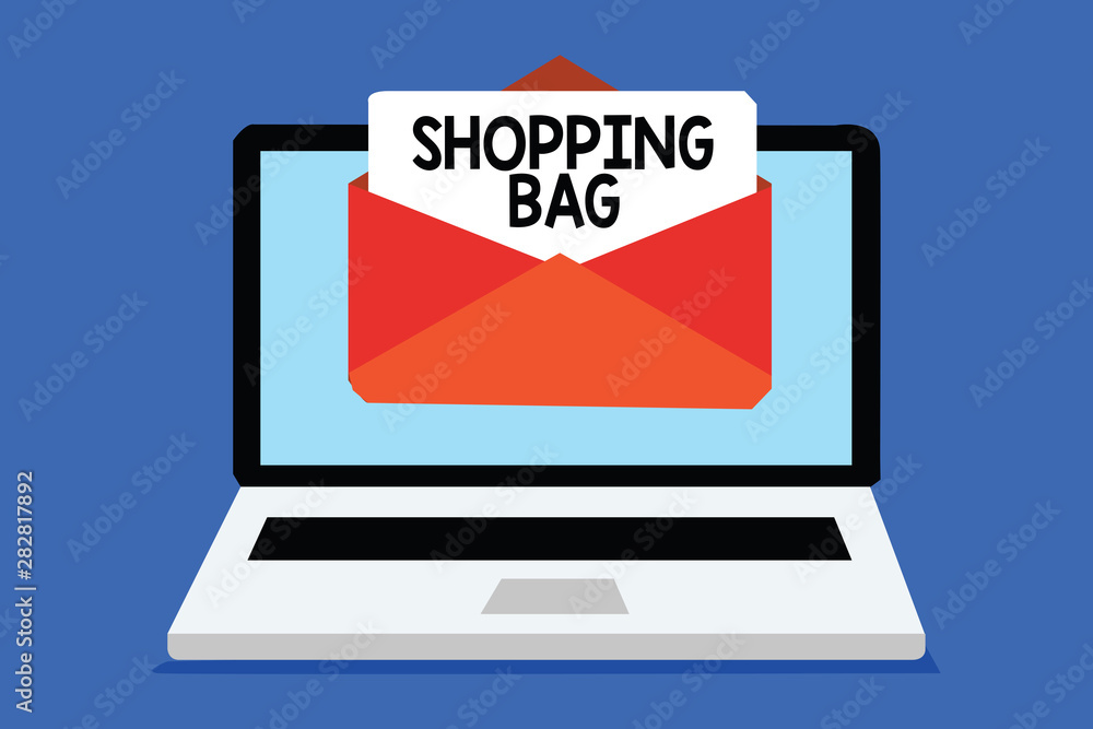 Poster word writing text shopping bag. business concept for containers for carrying personal possessions or