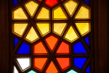 mosaic pattern of colored glass in the windows of the Khan's palace, located in the city of Bakhchisaray.