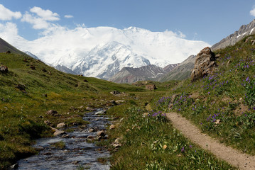 The beautiful Pamir mountains, trekking destination. View on the Lenin Peak, Kyrgyzstan, Central...
