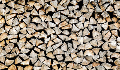 Chopped wood stacked in a woodpile