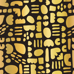 Fototapeta na wymiar Gold foil mosaic doodle shapes on black seamless vector background texture