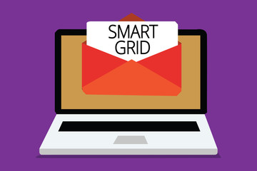 Handwriting text writing Smart Grid. Concept meaning includes of operational and energy measures including meters Computer receiving email important message envelope with paper virtual