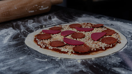 Phases of preparation of pizza making 