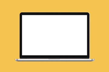 blank screen laptop  isolated on yellow background with clipping path