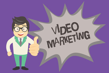 Text sign showing Video Marketing. Conceptual photo create short videos about specific topics using articles.