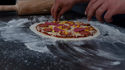 Phases of preparation of pizza making 