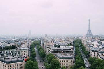 Fototapeta na wymiar Paris view from the Arc de Triomphe, cloudy day