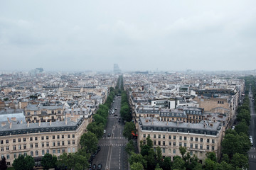 Naklejka premium Paris view from the Arc de Triomphe in cloudy day