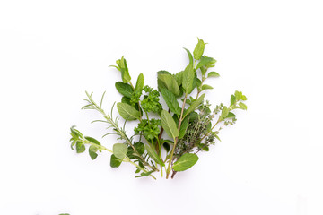 Herbal spice on a white background. Top view.