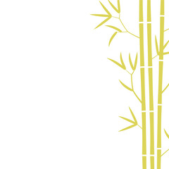 Bamboo card background template. Bamboos or bambusa plant backdrop. Space for text. Bambos yellow leaves and stalk. Decorative flat vector silhouette Illustration.