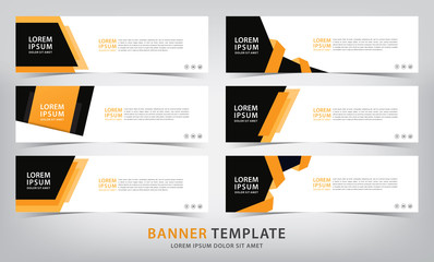 set of six abstract orange web banner templates, vector illustration