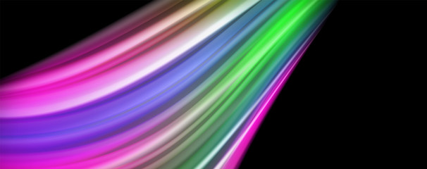 Modern rainbow liquid color flow colorful poster. Wave Liquid shape in black color background. Abstract composition