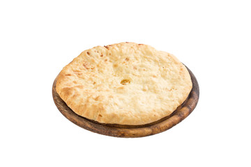 Crispy homemade puff cheese pie isolated on white background