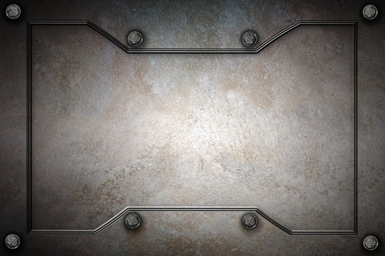 metal or concrete wall with metal frame for background and texture.