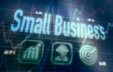 Small Business concept on a blue dot matrix computer display.