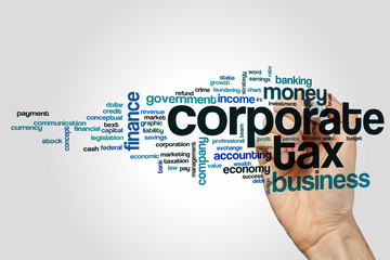 Corporate tax word cloud concept on grey background