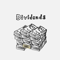Dividends idea. Wads of money and the inscription.