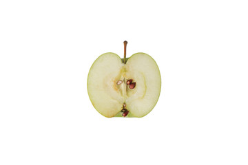 One green cut apple isolated on white background with clipping path