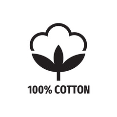 100% cotton - web black icon design.  Natural fiber sign. Vector illustration.  - 282831050