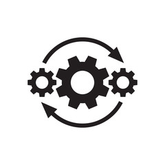 Gears wheel with arrows - concept black icon vector design. SEO creative logo sign. Exchange interaction symbol.  - 282831077