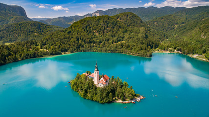 Aerial View of Lake Bled - obrazy, fototapety, plakaty