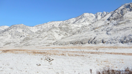 mountains covered with snow in the Republic of Altai, February