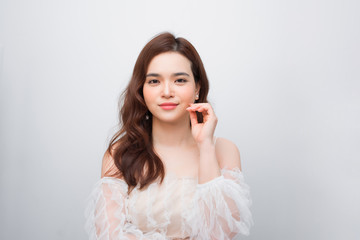 Beautiful asian woman face and Perfect skin. keep pore details.