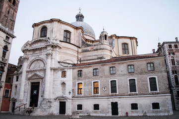 Fototapeta na wymiar Facade of cathedral in Venice Italy