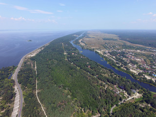 Storage pool of hydroelectric station. Dnepr river (drone image). Near Kiev