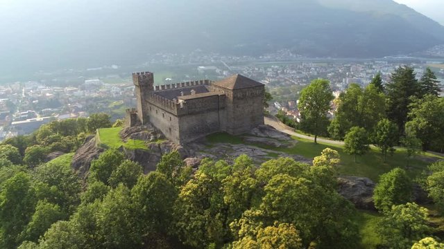 Aerial view of Castle Sasso Corbaro, Bellinzona, Switzerland