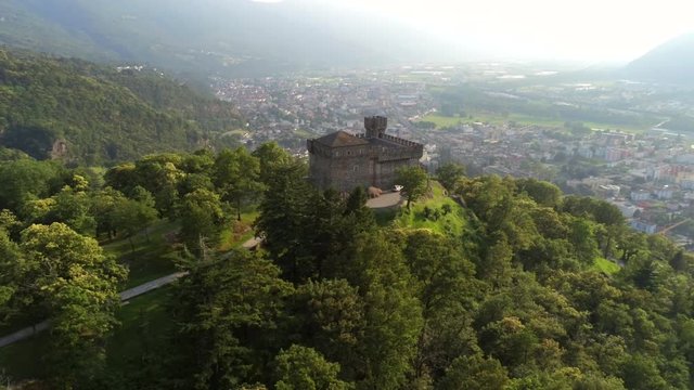 Aerial view of Castle Sasso Corbaro, Bellinzona, Switzerland