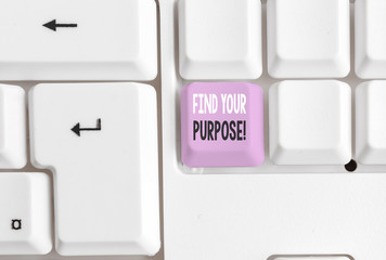 Text sign showing Find Your Purpose. Business photo showcasing reason for something is done or for...