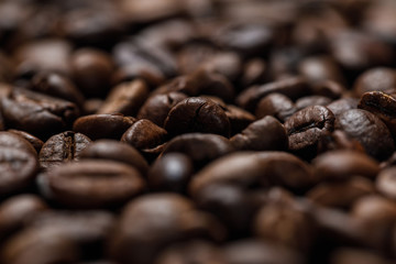 close up view of delicious fresh coffee grains