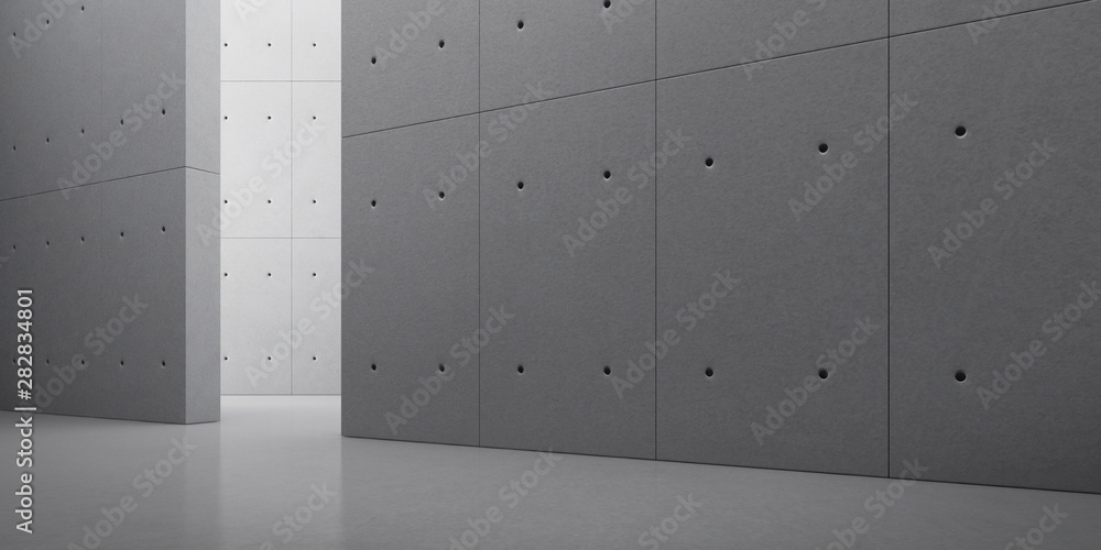 Poster abstract of concrete interior with sun light cast the shadow on the wall ,geometric structure design
