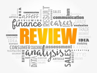 Review word cloud collage, business concept background