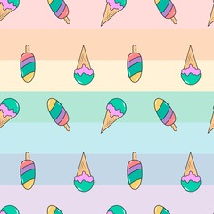 Ice cream Seamless Pattern. Rainbow background. Vector illustration.