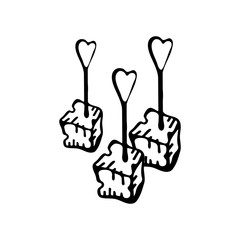 Hand drawn sketch piece of cheese. Vector black and white vintage illustration.