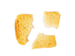 Toasted bread (Italian bruschetta toasts) isolated on white background. Slices of toasted baguette...