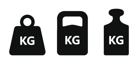 Weights graphic icons set. KG signs isolated on white background. Kilogram symbols. Vector illustration - obrazy, fototapety, plakaty