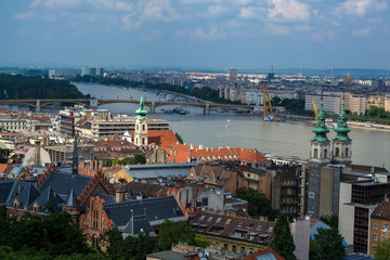 Fototapeta na wymiar Beautiful view of city landscape and the river in the Budapest in the summer. Tourism in Europe.