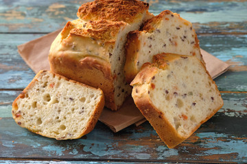 Loaf of fresh sliced multigrain bread is yeast free.