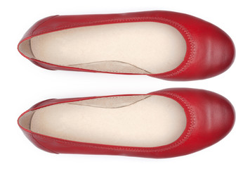 Female shoes on a white background. Top view.