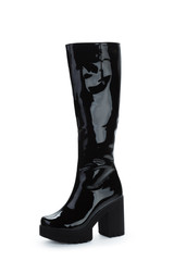 Woman high knee leather boots isolated on white background