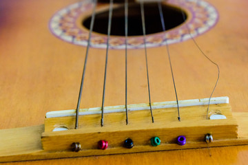 Six string acoustic guitar. Classical guitar. Closeup