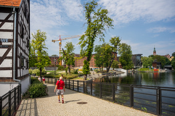 BYDGOSZCZ, POLAND, July 30, 2019 - Wyspa Mlynska in the center of the city