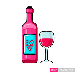 Bottle of wine and glass. Rosh Hashanah icon