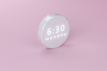 electronic clock with a screen on a pink background