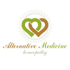 Vector heart shape composed with green leaves. Alternative medicine conceptual symbol can be used as phytotherapy logo in healthcare business.