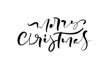 Merry Christmas vector Calligraphic text. Lettering design card template. Creative typography for Holiday Greeting Gift Poster. Calligraphy Font style Banner
